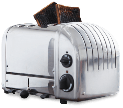 Toaster with burnt toast.